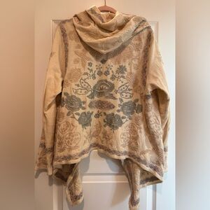 Johnny Was Biya Floral Embroidered Cream Hooded Cardigan-Limited Edition